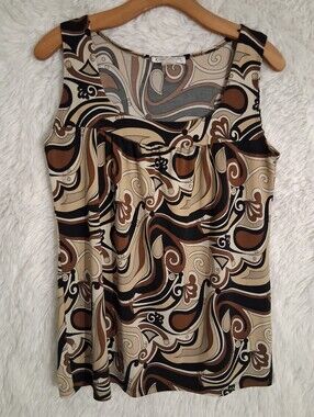 Vintage Claudia Richard Patterned Tank Top Blouse Large In Browns